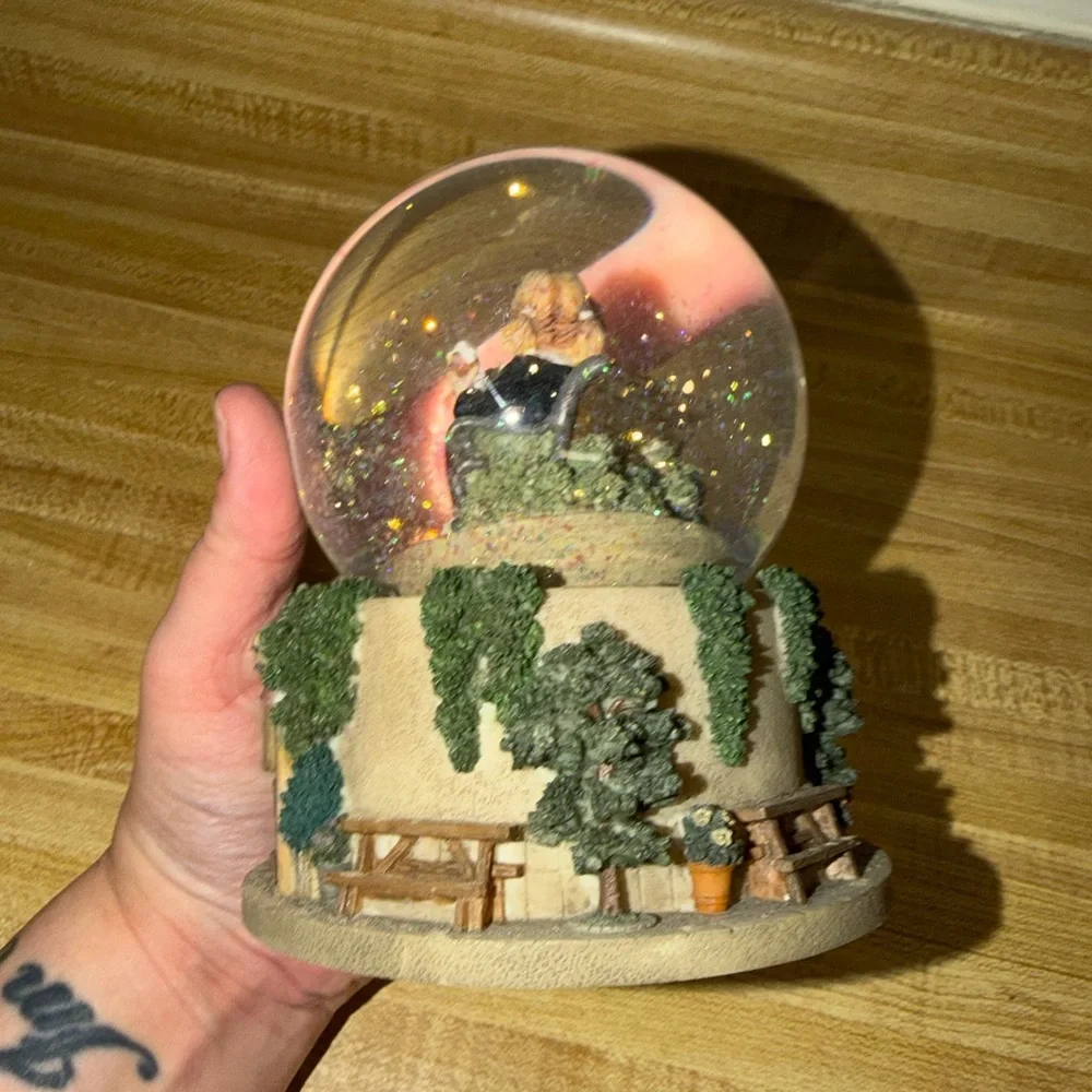 Encore 2002 Forever young Romantic Couple Snow Globe with Miniature Market Base